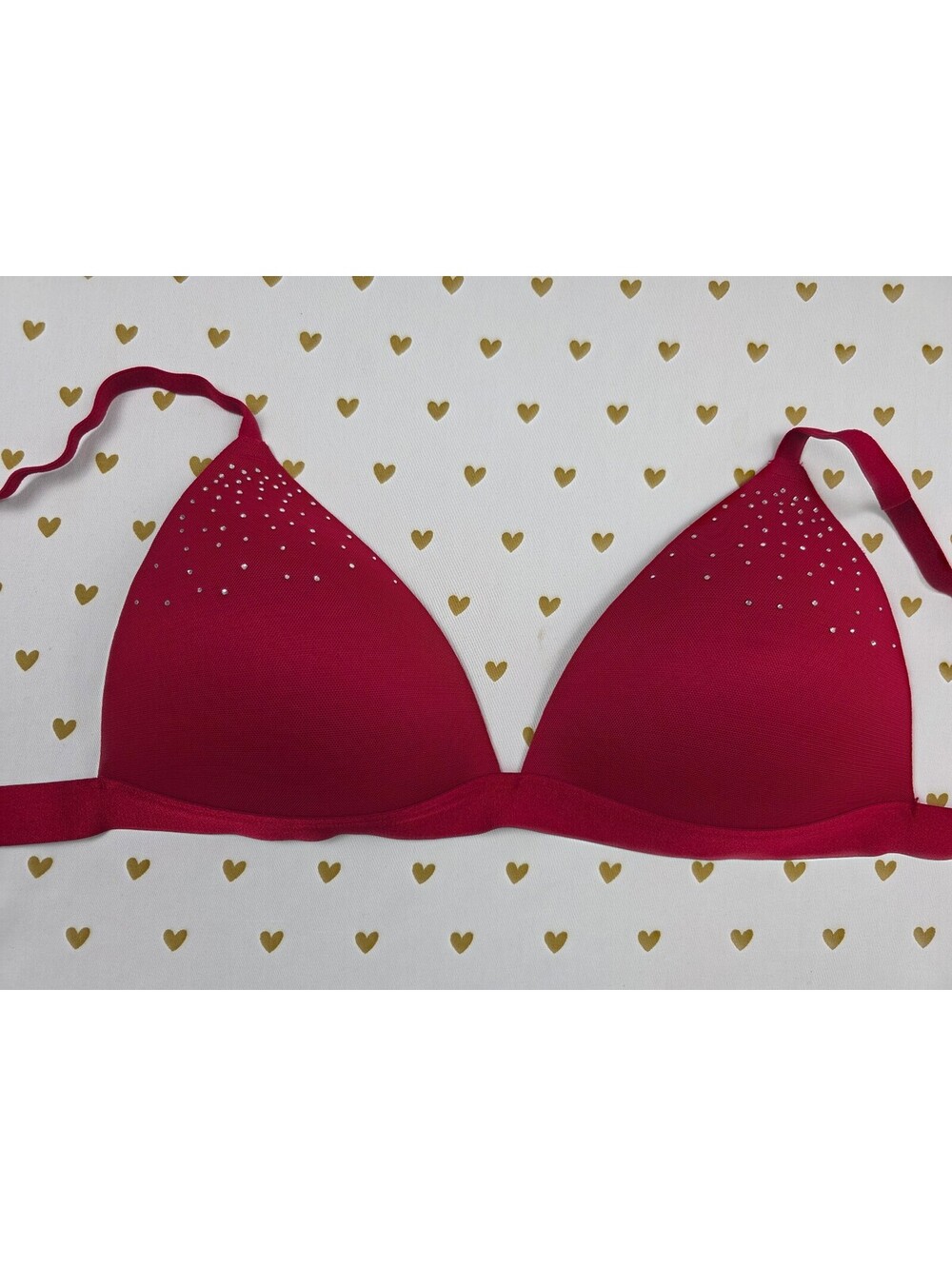 Victorias Secret Pink Red Bling Studded Large Bralette Bra Top Tank
